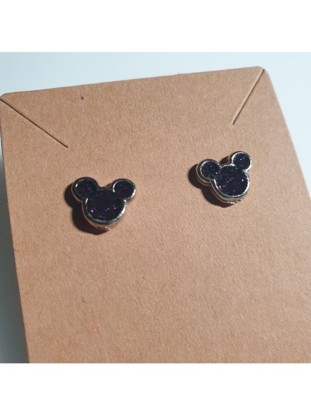 Mickey Mouse Stud Earrings Glitter Purple Silver Finish Disney World Park Bling